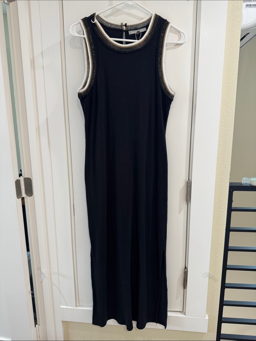 Daniel Rainn Black Maxi Dress with Cream and Gold Trim Accents